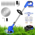 (2 Batteries) Electric Cordless Strimmer Grass Trimmer Garden Edger with Metal Blades
